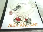 Alex And Ani UNBREAKABLE BOND SET OF 2 Shiny Silver Bangles New W/Tag Card & Box