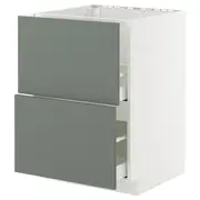 METOD / MAXIMERA base cab f sink+2 fronts/2 drawers, white/Nickebo matt grey-green, 60x60x80 cm