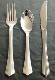 48 pc silver secret plastic single use cutlery 16 spoons 16 forks 16 knives