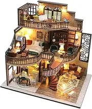 Guohetuk DIY Miniature Doll House Kit, Miniature Handicraft Set, Manual Work, 3D Puzzle House, Loft Apartment Model for Children, Birthday Presents