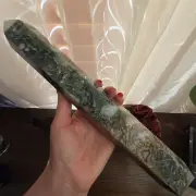 Natural 12" Moss Agate Crystal Tower Large Obelisk Big Crystal Point Gemstone a4