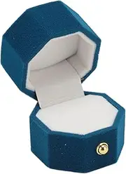 [Jectse] Octagon Flannel Ring Box for Proposal Engagement Wedding, Romantic Case, Jewelry Holder for Earrings Bracelets,Ring Box for Wedding Anniversary (Blue)