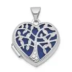 14k Gold Cut-out Tree of Life with Blue Fabric Interior 18mm Heart Locket XL695