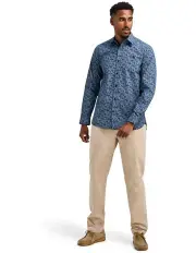 [Raging Bull] Linea Leaf Cotton Poplin Long Sleeve Shirt in Mid Blue