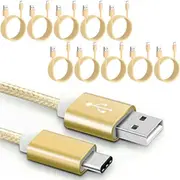 10 Pack 2m Long Data Transfer Charger Charging USB Type C Phone Tablet Cable Cord Bulk Braided Gold Nylon