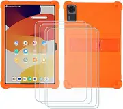 Case for Doogee U11 Pro Tablet + 4Pcs Tempered Glass Screen Protector Protective Film,Soft Gel Orange Shell Silicone Tablet Cover for Doogee U11 Pro (11.0")