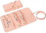 iSuperb Jewellery Box Jewellery Organiser Bag Travel Portable Travel Jewellery Box, PU Leather Mini Rings Jewellery Roll Jewellery Box for Earrings, Necklaces, Travel Rings (Pink)