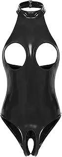 [TiaoBug] Women's Sexy One Piece Wetlook Patent Leather Sleeveless Halter Backless Leotard Bodysuit