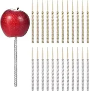 Rhinestone Christmas Candy Apple Bamboo Sticks, 10 Pcs Golden Rhinestone Caramel Apple Wooden Pointed Skewers for Cake pop Chocolate Apple Skewers Buffet Chrsitmas Party Favor Candy Making Accessories