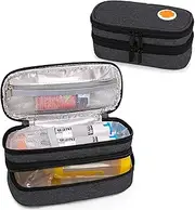 CURMIO Double Layer Insulated EpiPen Carrying Case for Kid, Portable Medicine Supplies Bag for 2 EpiPens, Auvi-Q, Syringes, Spacer, Nasal Spray, Home and Travel,Black