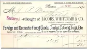 Jacobs, Whitcomb & Co. Boston Fancy Goods 1892 Billhead J.P. Marsh*