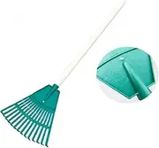 Garden Rake with Solid Wood Handle Sweep Fall Leaves Lawn - Easy Handle (& Green
