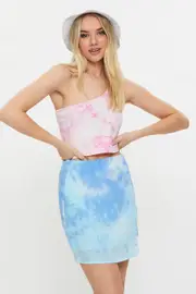 Multi Tie Dye Front Split Mini Skirt - Size 10, Women's Trial Skirt