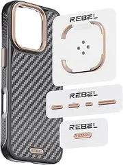 REBEL Metal Components Upgrade Kit [CNC Aluminum Full Set] Lens Ring, Complete Buttons & Logo Pack for iPhone 16 Pro Max/16 Pro/15 Pro Max/15 Pro/14 Pro Max GEN6/GEN5/FLEX Cases (Desert Gold)