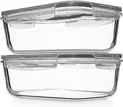 8 Cups/ 63 Oz 4 Piece (2 containers + 2 Lids) Large Glass Food Storage/Baking Containers with Locking Lids Ideal for Storing food, vegetables or fruits. BPA Free & Leak Proof - Microwave, Oven Safe