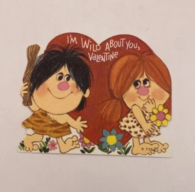 Kitsch Caveman Valentine Card New Deadstock 1960s USA Pun