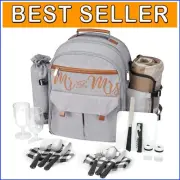 Stylish Grey Picnic Basket Set for Couples - Leak-Proof Cooler & Accessories