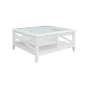 Daisy Coffee Table 100cm Glass Top Solid Acacia Wood Hampton Furniture - White