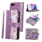 Wallet Case for iPhone iPhone SE3 5G/iPhone 7/iPhone 8/iPhone SE2 Bling Purple