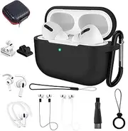 for Airpods Pro Case Black 2019-12 in 1 Kit Silicone for AirPods Pro 1st Generation Case Accessories Set - Protective Soft Cover for AirPods Pro 1 Watch Band Holder/Ear Hook/Hanger/Keychain