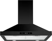 FIREGAS Cooker Hood 60cm Black Traditional Chimney Kitchen Extractor Hood with Carbon Filters Recirculating & Ducting Wall Mounted Cooker Hood 600mm Extractor Fan Kitchen - Black Hood