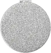 Small Pocket Mirror Compact Mirror for Purses Travel Makeup Mirror Silver Glitter Round Mirror Double-Sided Mirror Pocket Mirror for Women Portable Folding Hand Mirror