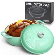 Segretto Cookware Enameled Oval Cast Iron Dutch Oven with Handle 7-Quarts Ver...