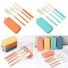 Straw Spoon Utensil Box Wheat Straw Tableware Fork Cutlery Set Dinnerware Set