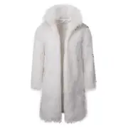 Mens Long Faux Fur Coat Winter Stand Collar Jacket Outerwear Overcoat white M