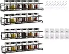 Wall Spice Rack Organizer for Cabinet Door- 4 Tier Spice Rack Wall Mount with Ad