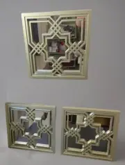Set of 3 Square Wall Art Plastic Mirrors-Gold Finish 10” NWOT