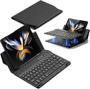 Jarttarn Case Compatible with Samsung Galaxy Z Fold 4, Z Fold 4 Light Luxury Leather Cover with Bluetooth Keyboard Holster and Pen Holder (Black)