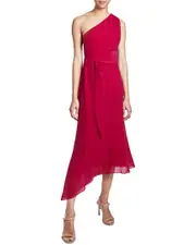 Santorelli Regana One-Shoulder Faux Wrap Dress 40 NoColor