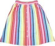 [Allegra K] Women's Striped Button Front Elastic Back Waist A-Line Midi Skirt