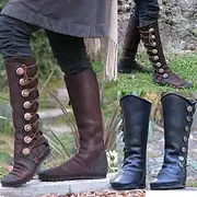 Women's Boots Motorcycle Boots Button Boots Plus Size Outdoor Daily Cut-out Mid Calf Boots Winter Flat Heel Round Toe Elegant Vintage Fashion Faux Leather Blac