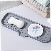 Bathroom Soap Tray 11.8x4.7x0.7 Flexible Non-Slip Silicone Sponge Holder Self Draining Kitchen Sink Caddy Creative Drain Mat Soap Holder for Bathroom Kitchen Counter, Sponge Holder for Kitchen Sink