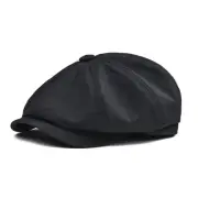 Men's Newsboy Flat Cap 100% Cotton Gatsby Ivy Golf Cabbie Hat (Black, 7 3/8)