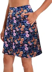 [Jhsnjnr] Women's Golf Skorts with Pockets Knee Length Elasticated Waist Active Athletic Tennis Skirt