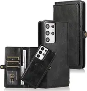 [Cavor] for Samsung S21 Ultra Wallet Case,for Samsung Galaxy S21 Ultra 5G Case,2 in 1 Magnetic Detachable Case Leather Flip Cover with Stand Feature & Card Slots & Wristlet Strap (6.8")-Black