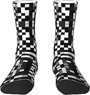 [pvinnk] Black White Formula Checkered Pattern Print Adult Long Thick Socks Unisex Crew Socks For Men Womenfor Workouts Sports