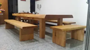 【原味手工家具】台灣檜木餐桌、長板凳椅-台南 原木 家具