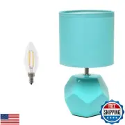 Simple Designs LT2065-BLU-LB 10.24" Round Geometric Prism Mini Table Lamp wit