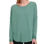 DKNY Sport Top Women’s Size S Green Crewneck Logo Sleeve Open Back Oversized