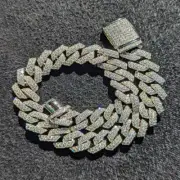 10MM round Cut Moissanite Men Cuban Link Chain Bracelet 14K White Gold Plated