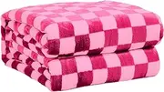 [FY FIBER HOUSE] Checkered Flannel Fleece Throw Blanket Soft Cozy Checkerboard Grid Print Chessboard Gingham Pattern Blankets for Bed Couch Sofa, 50"x60", Hot Pink