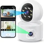 YueME Dual Lens Security Camera - 2.5K HD Outdoor Indoor 4MP WiFi Camera with PTZ, Baby Monitor/Pet Camera with Night Vision, Auto Tracking, Motion Detection, Two-Way Audio
