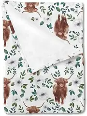Highland Cow Boho Retro Floral Baby Blanket Girl Boy Farm Cow Yak Poppy Swaddle Blanket Super Soft Flannel Receiving Blanket Kids Toddler Newborn Nursery Bed Throw Crib Shower Gift 30x40