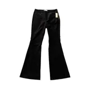 Anthropologie Pants Womens 6 Black Velvet Flared Mid Rise Bell Bottom Side Zip