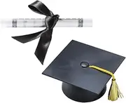 Black Plastic Graduation Cap Cake Topper with Large Paper Diploma Cake Topper
