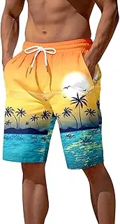 [Generic] Men's Swim Trunks Summer Beach Print Plus Size Hawaiian Bathing Mesh Lining Suit Drawstring Quick Dry Board Shorts